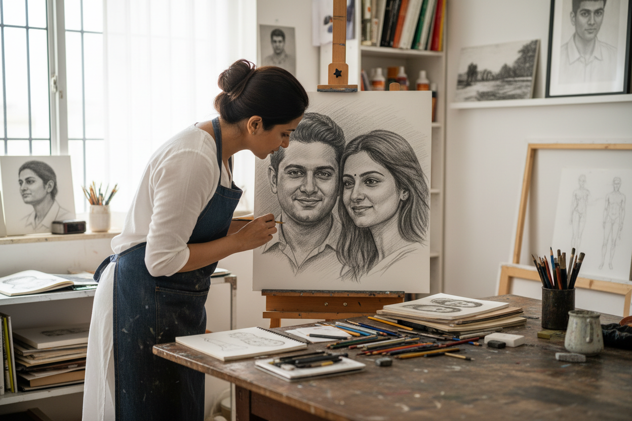 i want more option with indian artist and indian couple sketch 